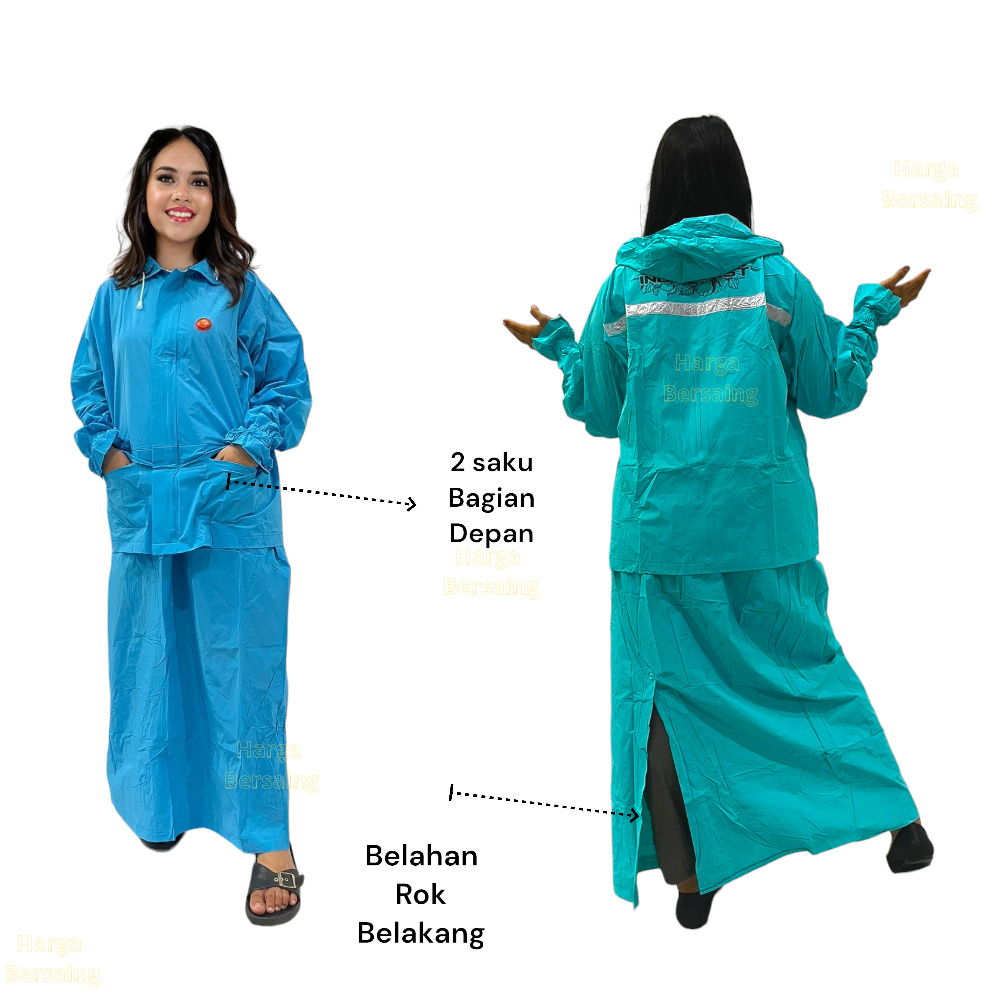 Jas Hujan Wanita Model ROK Raincoat Mantel Hujan Setelan Baju dan Rok Indoplast SHE - Mantel Jas