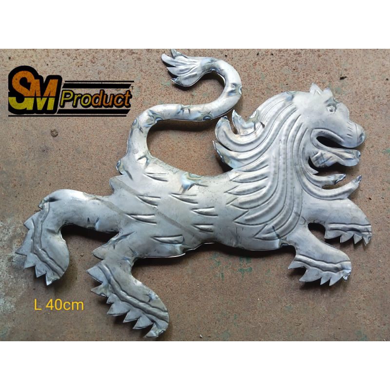 Ornamen pagar besi Dua sisi muka plat besi SINGA BESAR 40x50cm