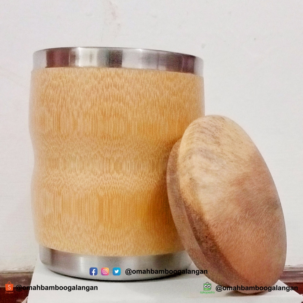 Mug Bambu Stainless Jumbo Kapasitas 450 ml Mug Bambu Stainless Jumbo Plus Tutup Gelas Dari Kayu