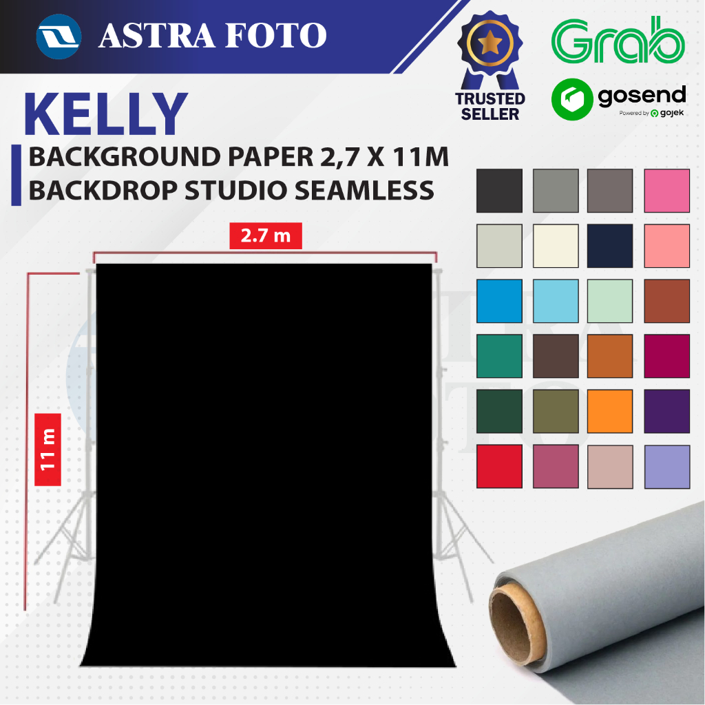 KELLY BACKGROUND PAPER 2,7 X 11M BACKDROP STUDIO SEAMLESS KERTAS BACKGROUND FOTO POLOS HIGH QUALITY 2.7 x 11m - 2.7m x 11m