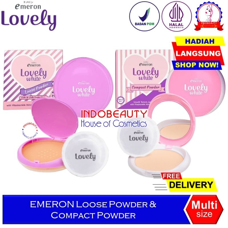 EMERON Lovely White UV Loose Powder & Compact Powder Bedak Padat Tabur 