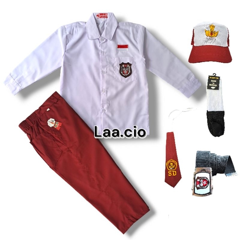 Laacio Seragam Sekolah Anak Laki Laki Merah Putih Baju Putih Sd Panjang Celana Merah Panjang