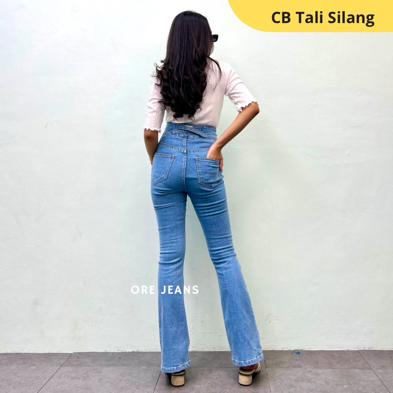 ORE - Pinkam Highwaist Cutbray Jeans Tali silang Belakang