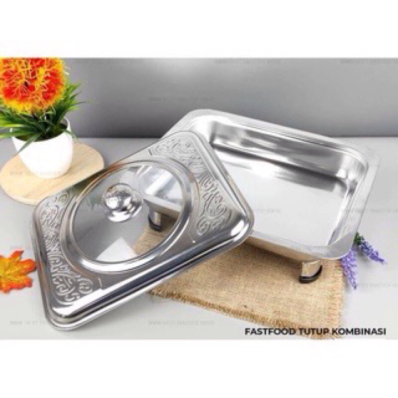 Prasmanan Set Wadah Saji-Stainless Steel Bentuk Persegi Panjang/Tempat Wadah Saji Makanan