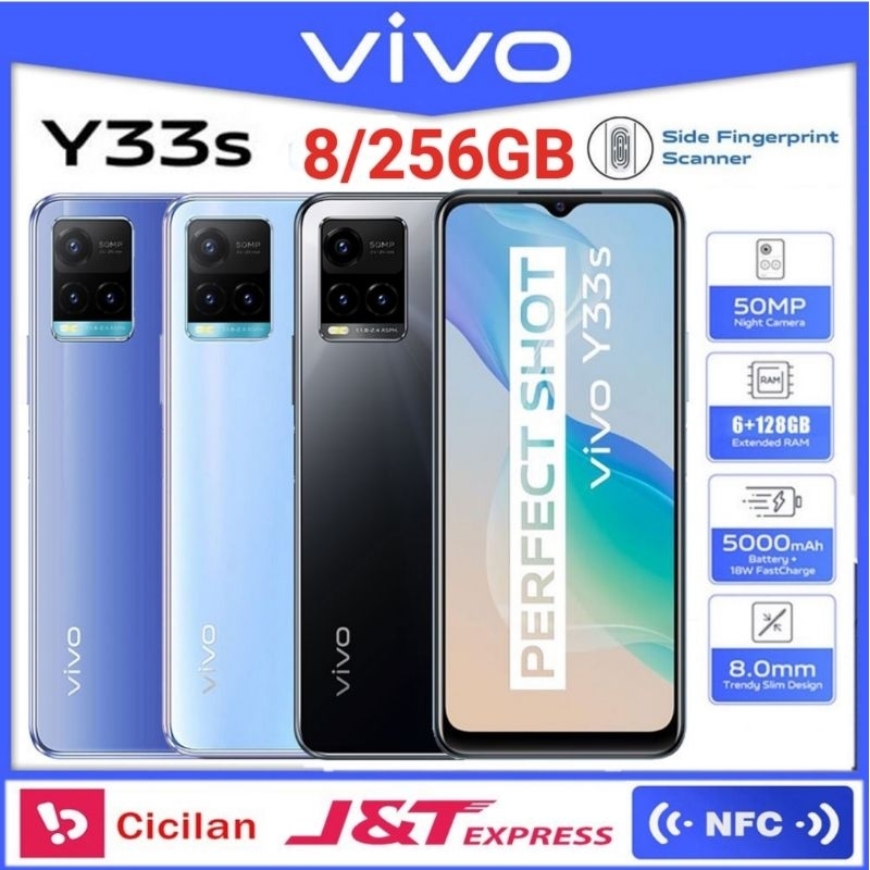 Hp VIVO Y33s ORI RAM 8/256GB &amp; 8/128GB [Smartphone 4G LET 6,58 inci 5000mAh Dual Sim] BARU FULSET GARANSI 1TAHUN