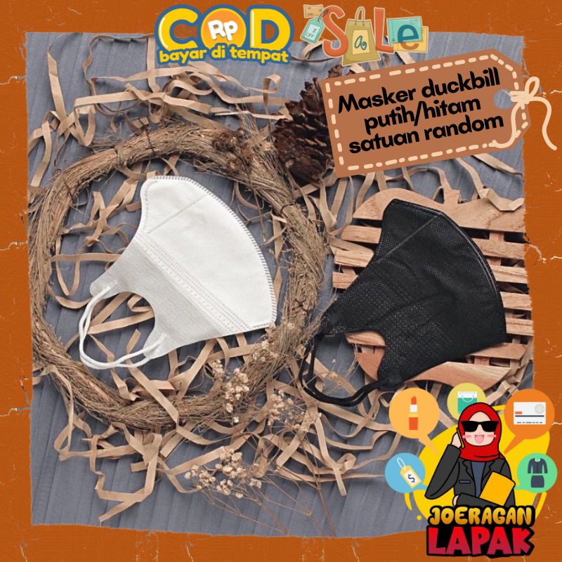 [JOERAGANLAPAK] MASKER DUCKBILL GARIS SATUAN ECER PUTIH HITAM RANDOM