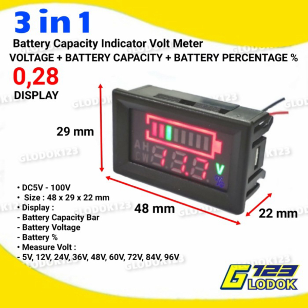 Jual Volt Meter DC Baterai Indikator Frame 0.28 Display - Tanpa Bubble Limited