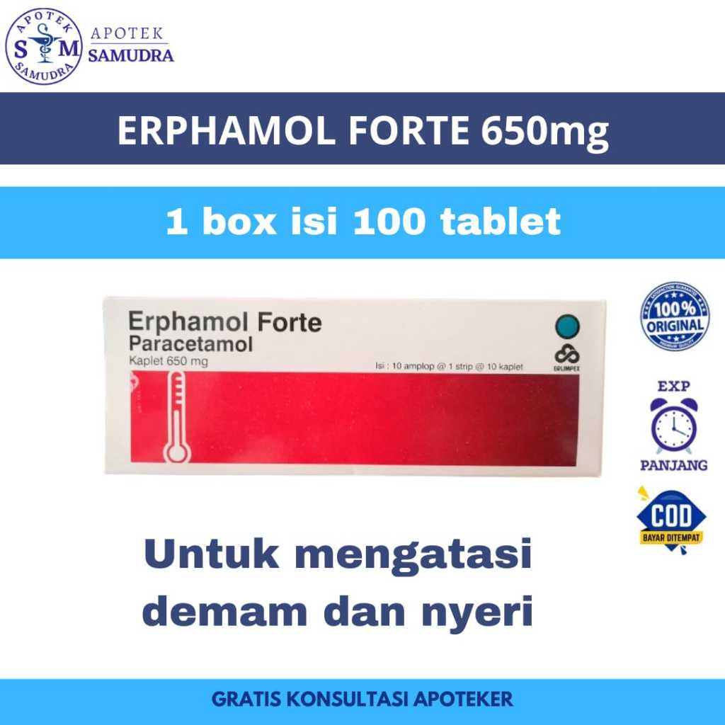 ERPHAMOL FORTE 650mg isi 100 tablet (obat penurun demam obat sakit kepala obat pereda nyeri obat pen