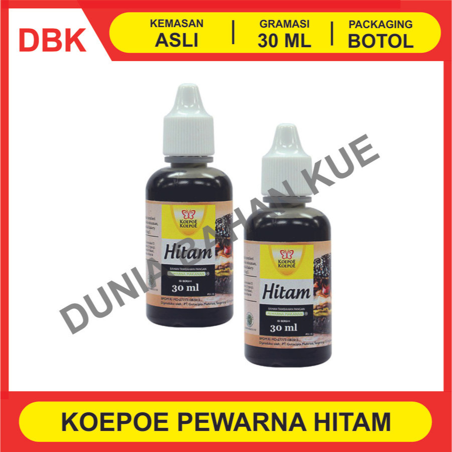 

PEWARNA MAKANAN MINUMAN KOEPOE KOEPOE HITAM 30 ML - 1 DUS 144 PCS / KUPU FOOD COLORING