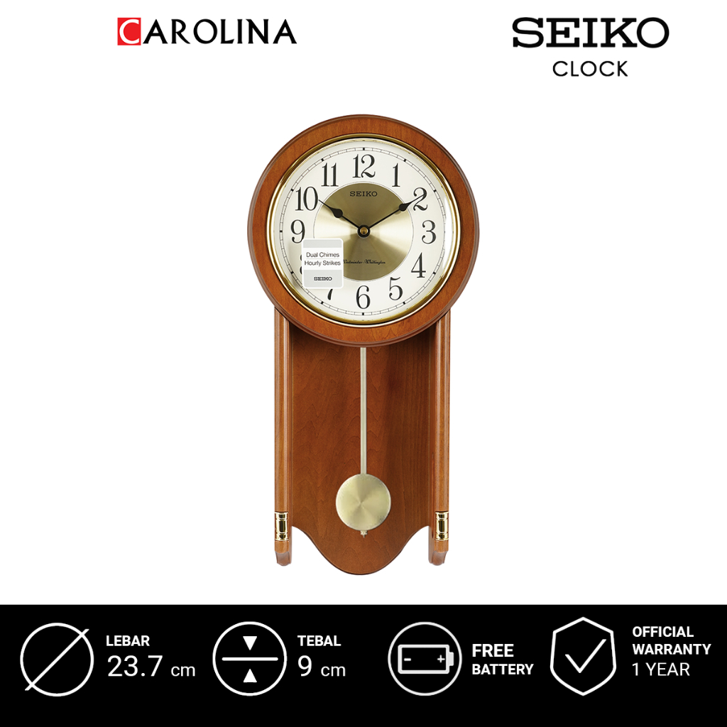 Jam Dinding SEIKO Analog QXH073B Brown Case White Dial 51cm
