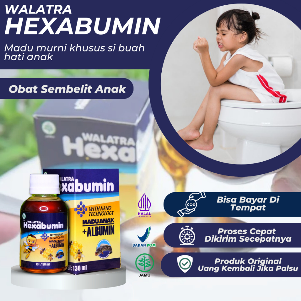 Hexabumin Madu Anak - Obat Sembelit Anak, Obat Pelancar Bab, Bab Keras, Sakit Ketika Bab, Perut Kemb