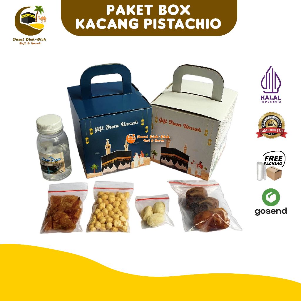 

Paket Oleh Oleh Haji dan Umroh Air Zamzam ori + kurma Khalas + Kismis Golden + Kacang Arab Pistachio