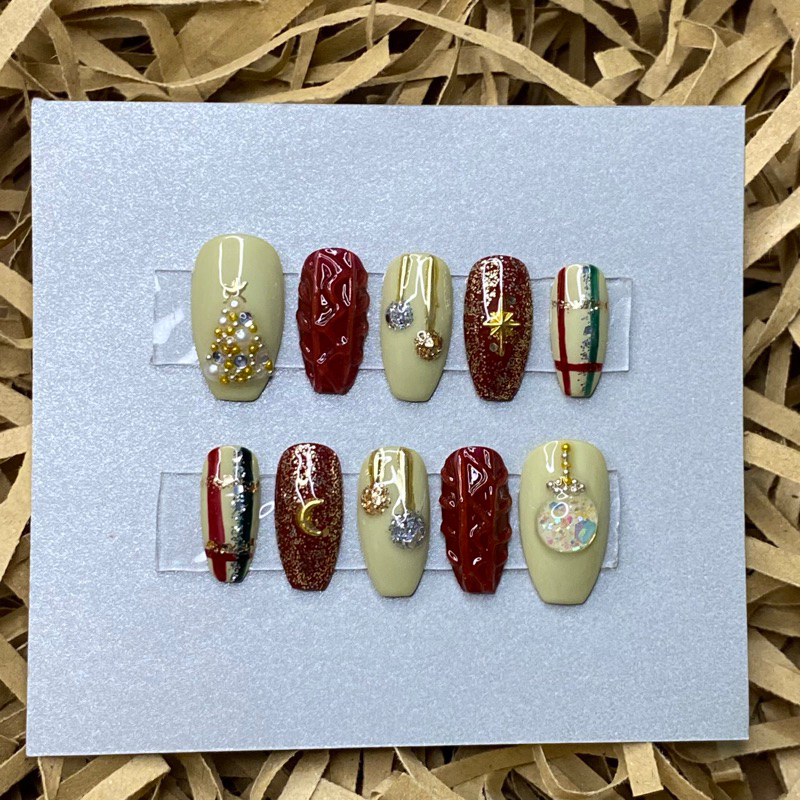 KUKU PALSU NATAL ,PRESS ON NAILS,CUSTOM FAKE NAILS HAND MADE NAIL ART MURAH