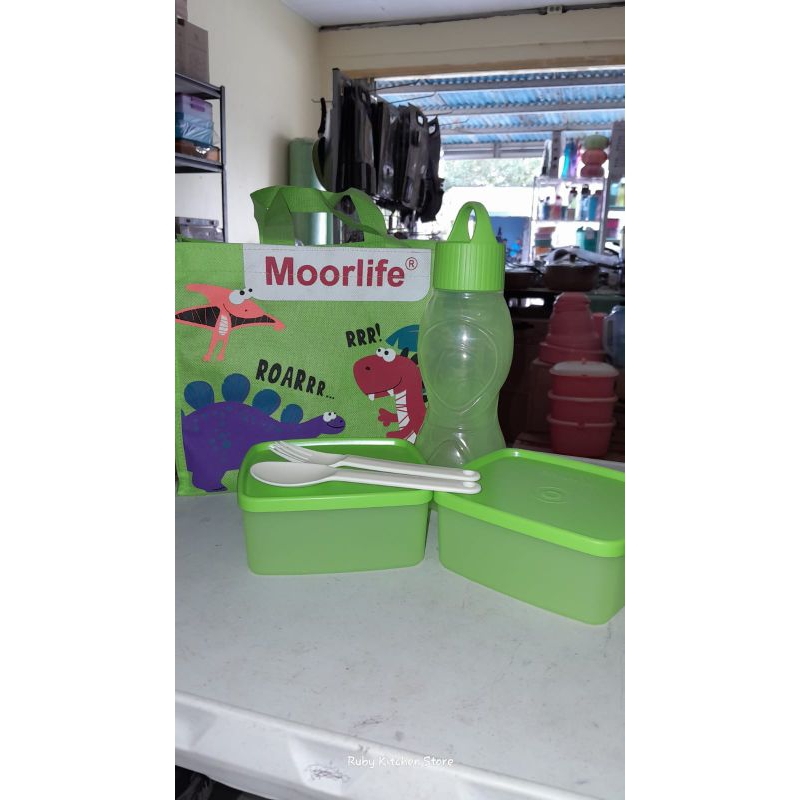 Tas Bekal / Set Bekal Anak  Moorlife Dino Hijau Cowo