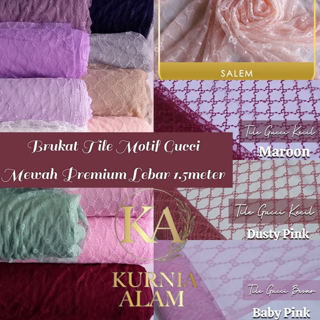 Kain Brukat Tile Motif Gucci warna Mauve 0.5meter Bahan Dress Mewah Premium