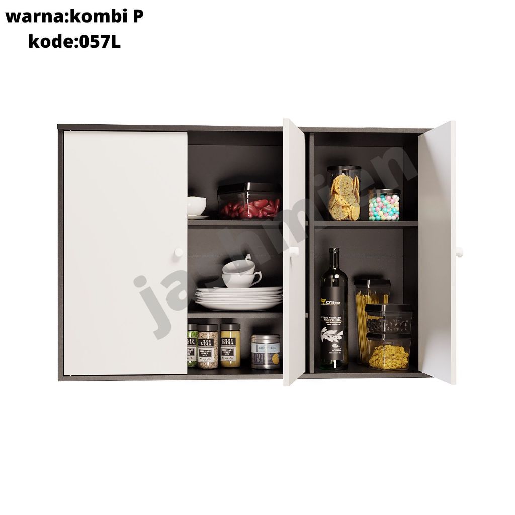 Kitchen Set 3 Pintu Minimalis / Rak Atas Dapur / KITCHEN 057L - Hitam / Putih