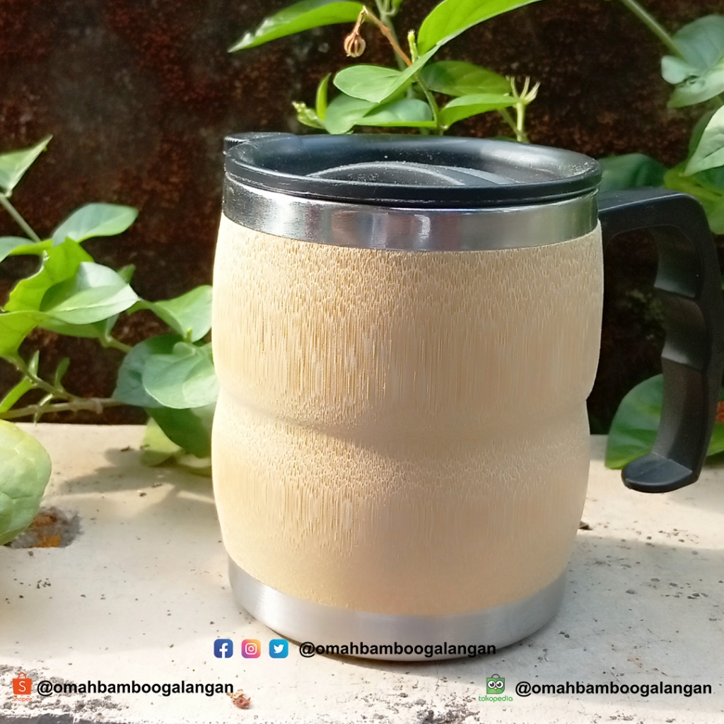 Mug Bambu Cangkir Stainless Costum Bambu, Mug Bambu Stainless Souvenir Mug Bambu Antik Jumbo 450 ml