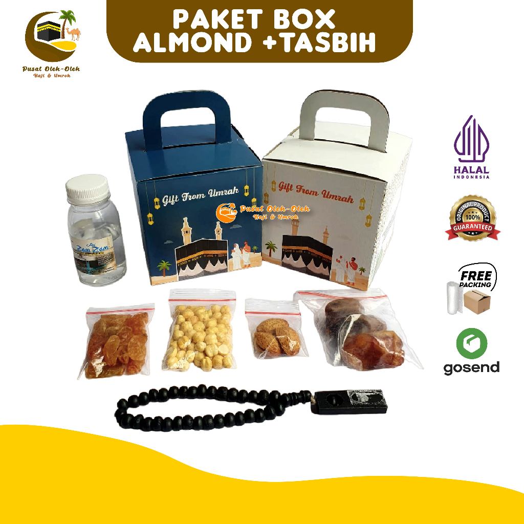 

Paket Souvenir Oleh Oleh Haji dan Umroh Air Zamzam ori + Kurma Khalas + Kacang Almond + Tasbih kayu