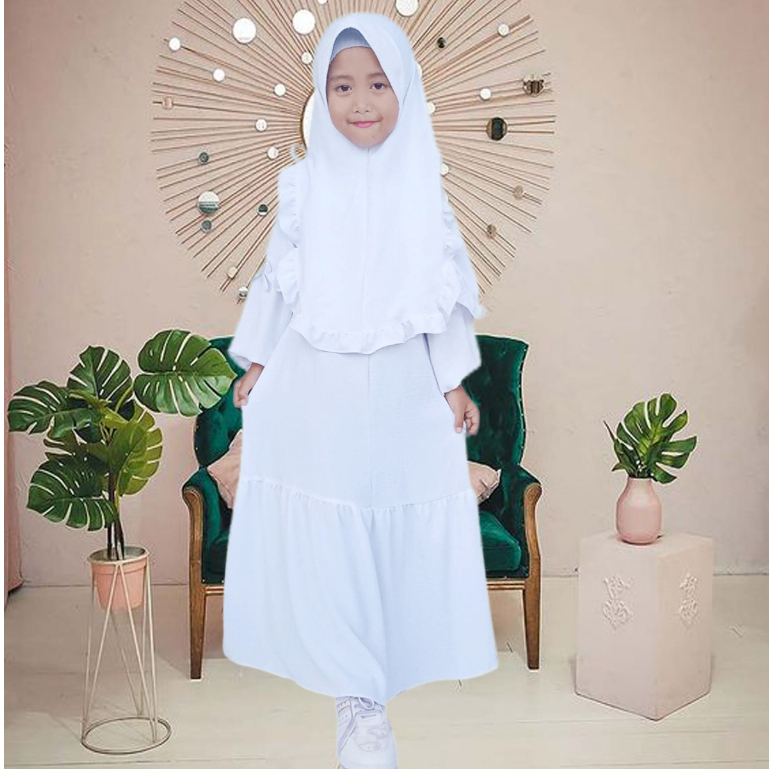 gamis anak set hijab bahan crinkle airflow