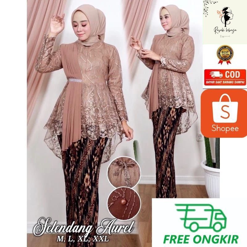 COD - KEBAYA MODERN SET / ATASAN KEBAYA SELENDANG AUREL BAJU KEBAYA WISUDA MODERN ATASAN KEBAYA MODE