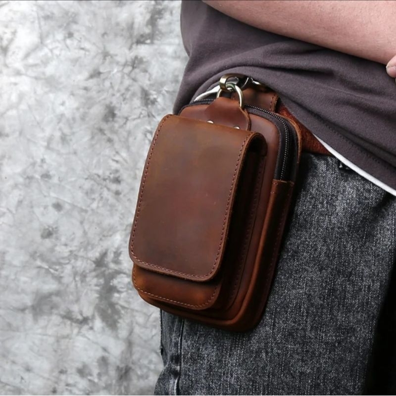Tas Pinggang Dompet HP Kulit Asli Premium - Tas Dompet Hp Kulit Asli - Dompet Pinggang HP Pria - Tas