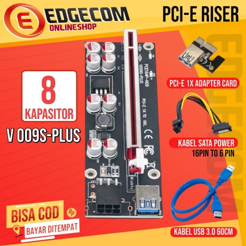 PCIE RISER CARD MINING 1x - 16x USB 3.0 VER 009S PLUS 8 CAPASITOR PCI EXPRESS