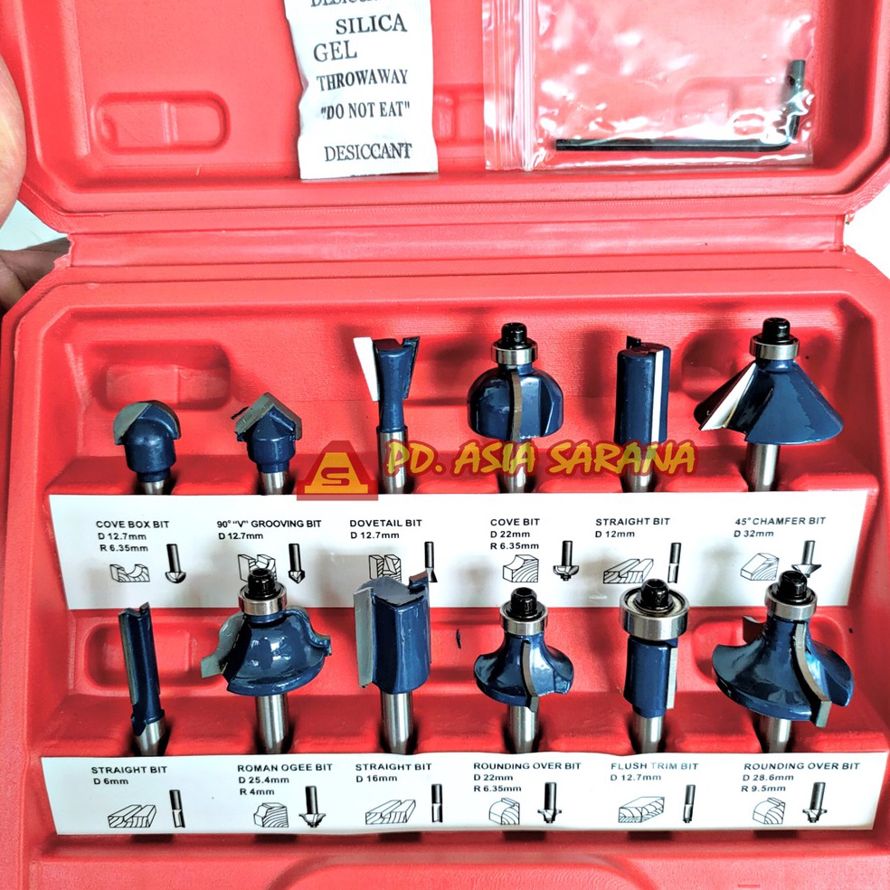 Langsung Atc.. Mata Router Bit Trimmer Kayu Set 12 Pcs JLD Mata Profil Beading 6.35mm