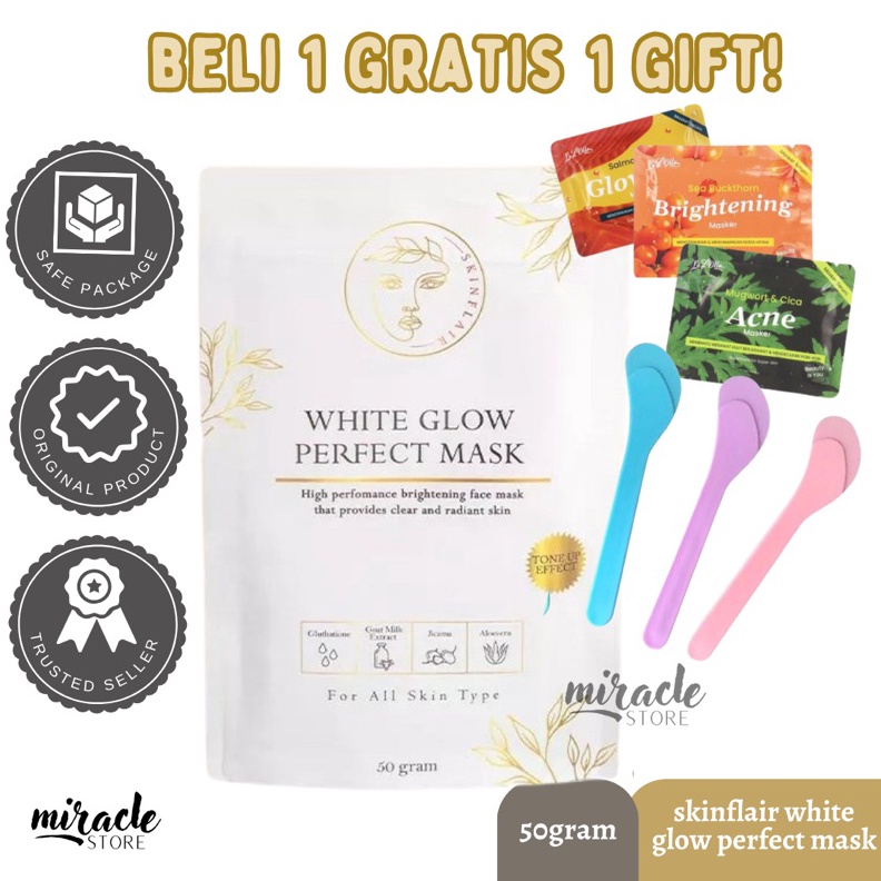✨TERBARU✨ READY SKINFLAIR WHITE GLOW PERFECT MASK POWDER MASKER WHITENING GLOWING BY SKINFLAIR MASKE