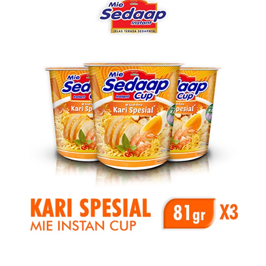 

PXLX5970 STOK SIAP 【COD Sedaap Mie Instan Cup Kari Spesial 81 gr x3