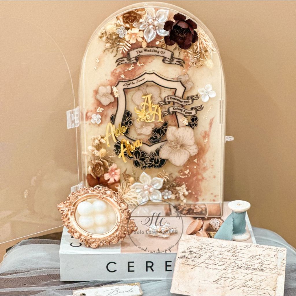 30X40 40X50 CRYSTAL VINTAGE MAHAR RESIN DOME FULL ACRYLIC Mahar Pernikahan GIFT ANNIVERSARY BIRTHDAY