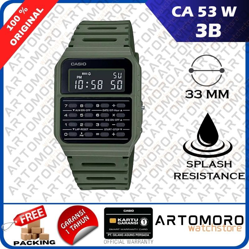Casio Vintage Original CA-53WF-3B / CA53WF 3B warna hijau army Jam Tangan KALKULATOR CALCULATOR CA53