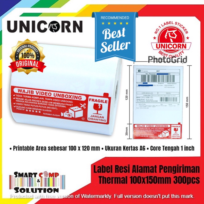 

Ready Stok Stiker Label Resi Alamat Market Place 100x150mm Direct Thermal Isi 300 TANPA RIBBON resi AWB A6 !!