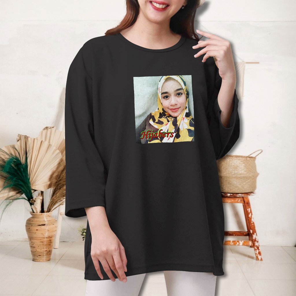 Hijabers Kaos Oblong Wanita Dewasa Oversize Lengan 3/4 Premium Kekinian Jumbo Terbaru Korean Style T