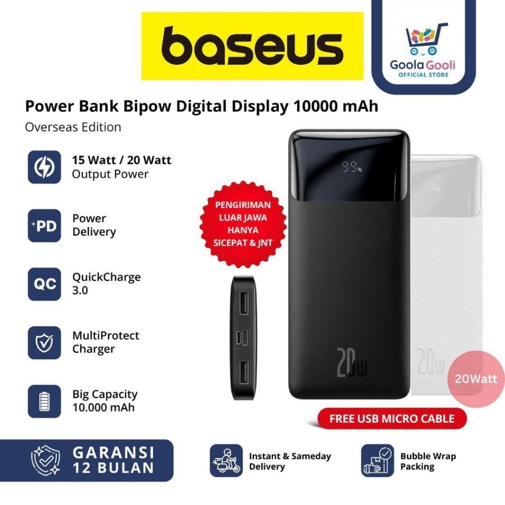 Powerbank Baseus 10000mAh 20W / Baseus Bipow Digital Display / Powerbank 20W