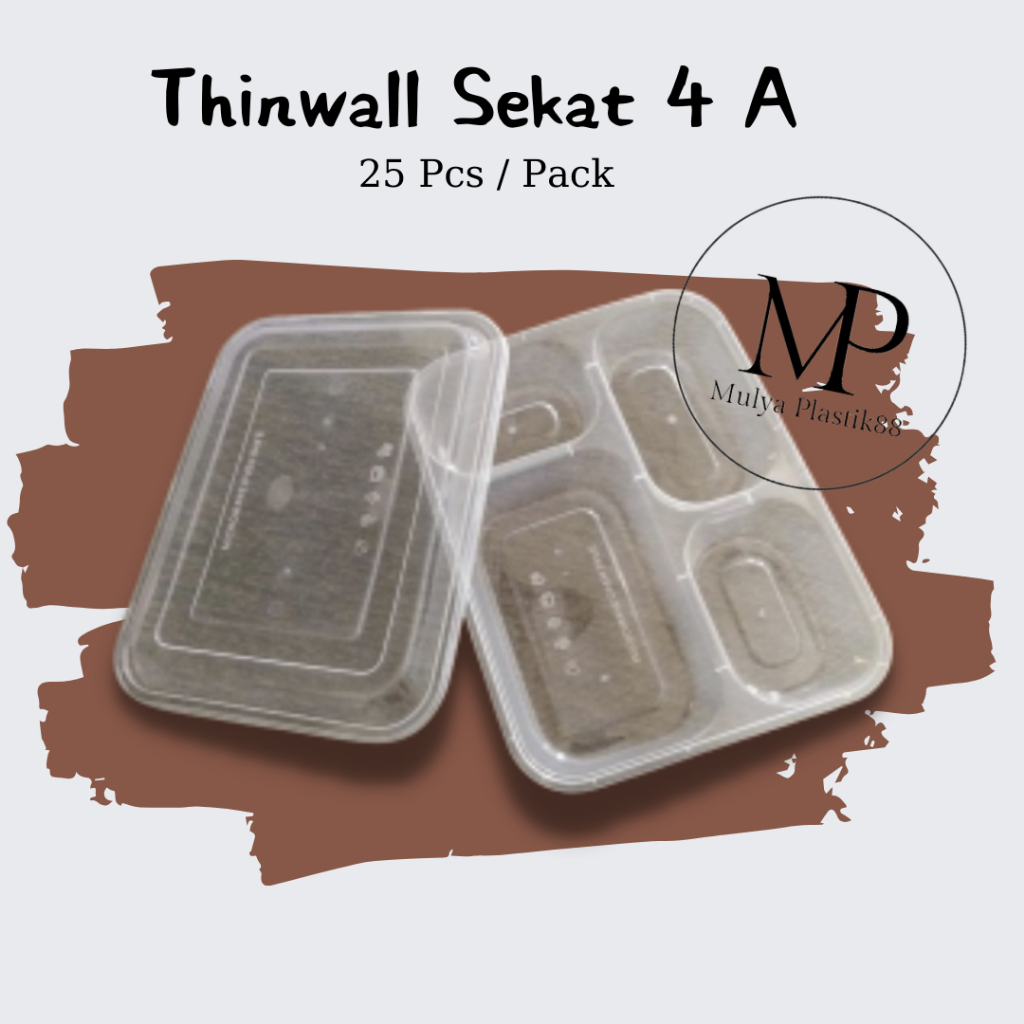 Thinwall 4 Sekat 4 A Isi 25 Pcs Per Pack Box Bento Tempat Katering Makan Sehat