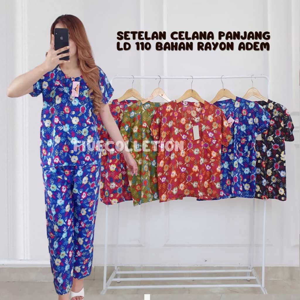 Setelan Celana Panjang Wanita Piyama Baju Tidur Rayon Bali Ld 110 Murah Kekinian