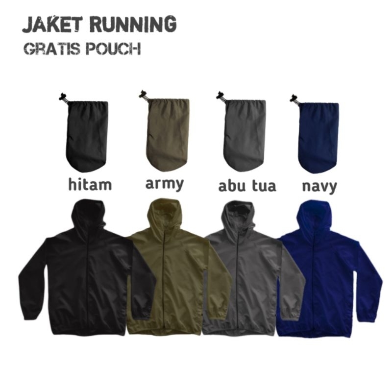 Jaket Parasut Sport Olahraga Waterproof polos Pria Wanita Jaket olahraga joging lari sepeda