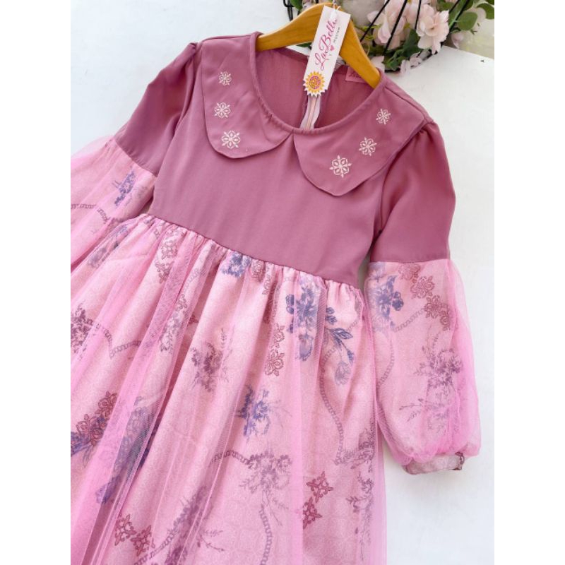 (5th - REMAJA) LABELLA GAMIS ANAK LEBARAN 2025 ADILLA AUDRINA BRUKAT TUTU TERBARU WARNA MARUN PUTIH 