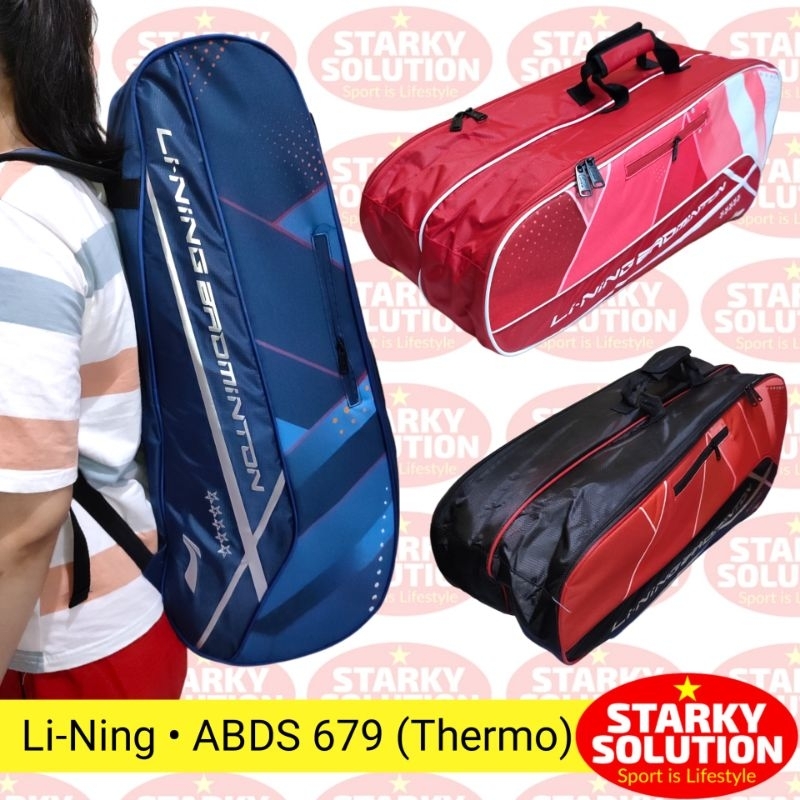 Tas LINING ABDS679 Bulutangkis Badminton Raket Bag Thermo Original