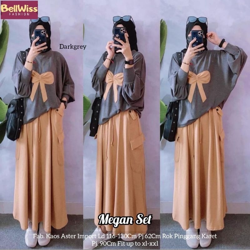 Megan Set Setelan Kaos Jumbo XXXL Ld110 Ld120 Ld130 Rok Pinggang Karet