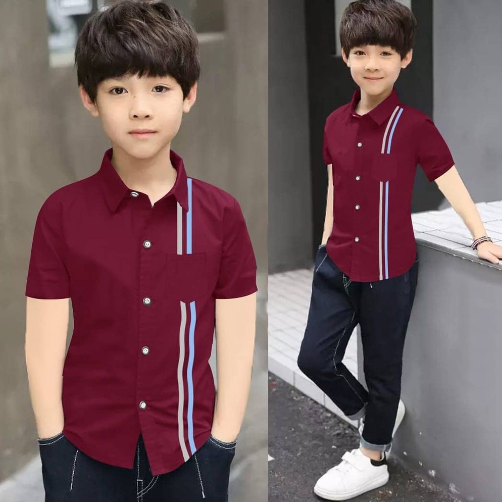 PAKET LENGKAP>>> g.j.v.hem kids JOJO kemeja anak laki laki bahan katun stretch(bisa melar) nyaman bu