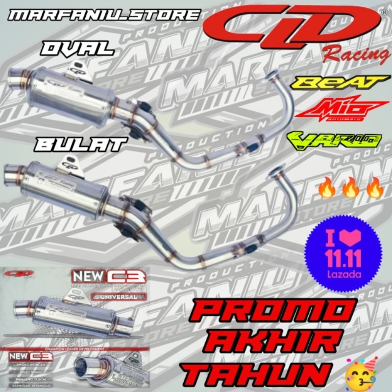 Knalpot CLD Racing New C3 Bulat Oval Beat Scoopy Genio Mio Sporty Mio j Mio m3 xeon rc dll