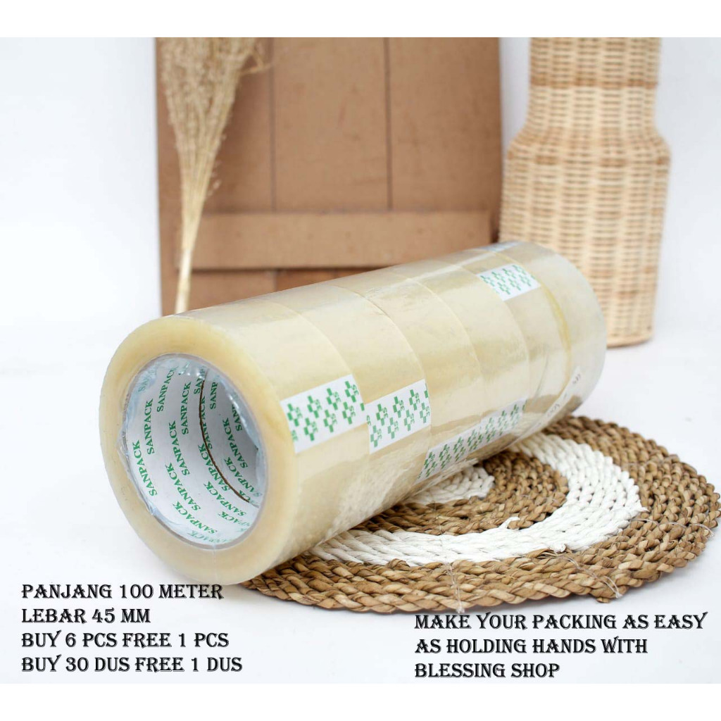 

Lakban Bening 110 yard x 45 mm (100 Meter) Opp tape Sanpack Putih