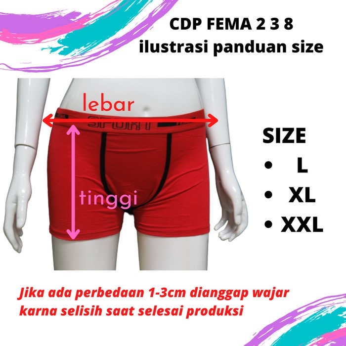 CELANA DALAM PRIA FEMA CD SEMPAK BOXER SPORT KATUN SIZE L to XXL