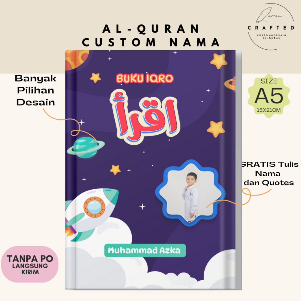 ⭐Iqra Hard Cover Soft Cover Full Color IQ3A Custom Nama Santri Iqro Juz Amma For Kids Juz Ama Juzz A