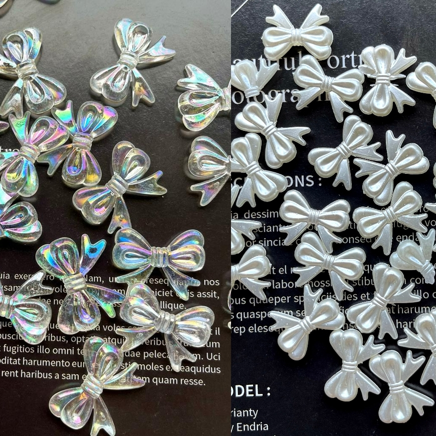 1 pcs - 17 x 15 mm Mote Manik Pita Transparan AB Mutiara Pearl Clear Bening Crystal Mengkilap Ribbon