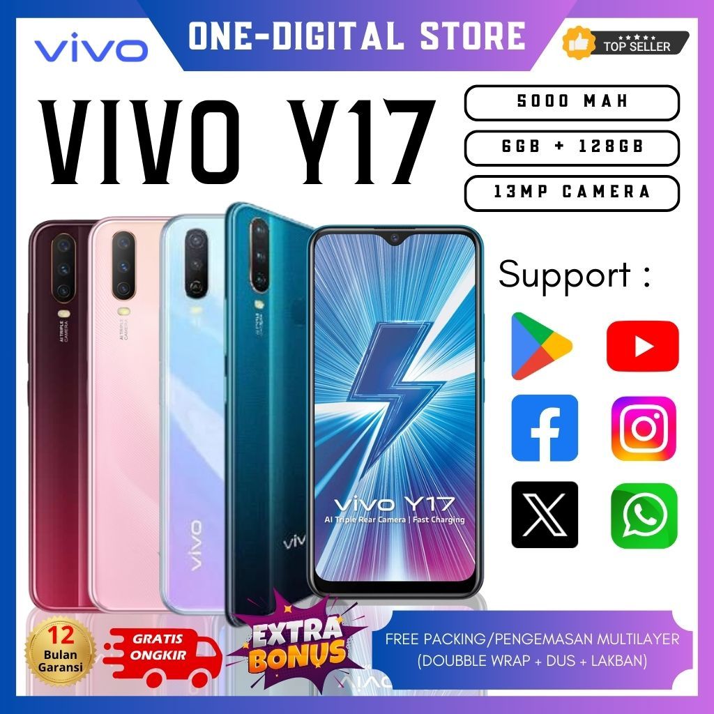 【HP BARU】【BISA COD】HP Smartphone VIVO Y17 {RAM 8/256GB} , {RAM 6/128GB} , Helio P35 , 50MP Camera , 