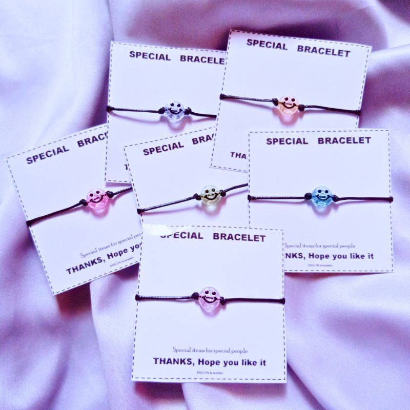 ( diolyn.id ) GELANG SMILE trsprn tali SERUT | Gelang warna Biru Pink Hijau Peach |  Gelang couple p