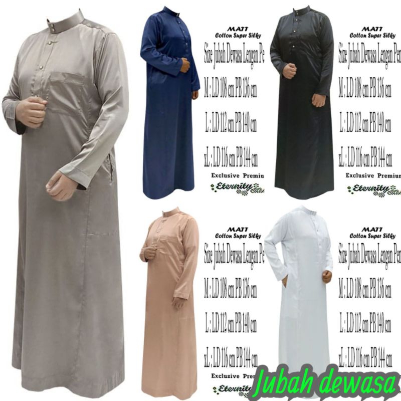BAJU GAMIS/JUBAH, PRIA/COWO LENGAN PANJANG PUTIH/ GAMIS DEWASA/BAHAN KATUN INDIA PREMIUM.