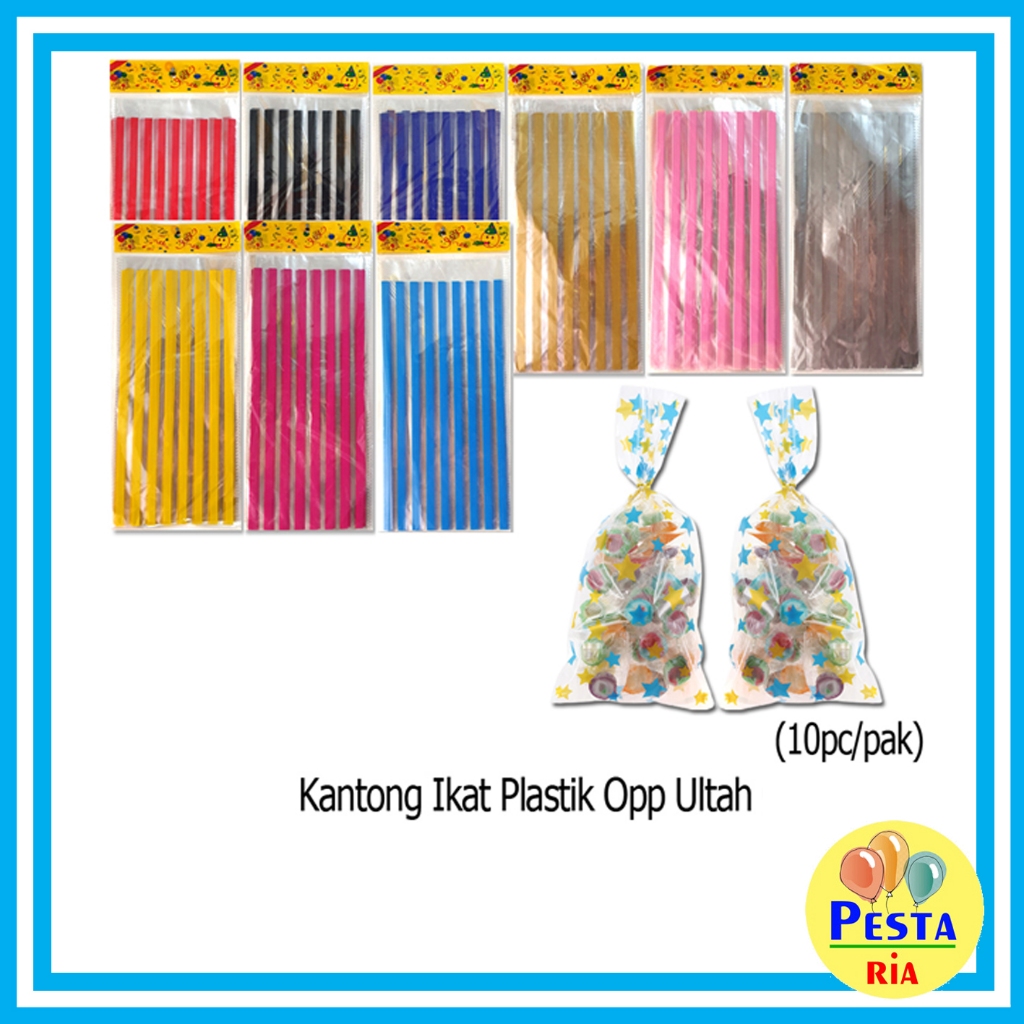 

Murah!! (Isi 10Pcs Uk S) Kantong Ikat Plastik Opp Ultah Motif Garis, plastik snack ultah, kantong souvenir, tas plastik kado ultah